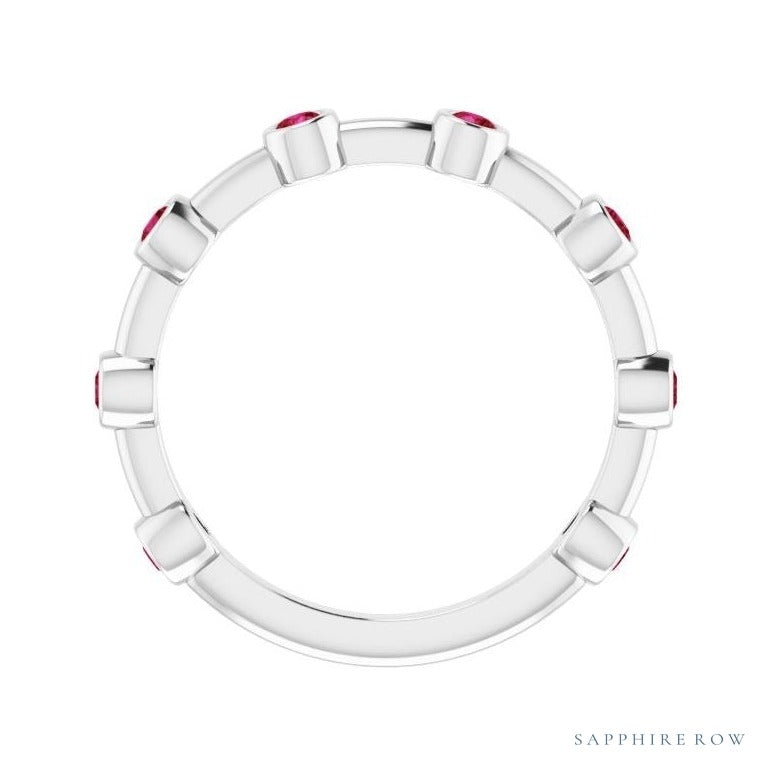 Natural Gemstone Bezel Station Ring
