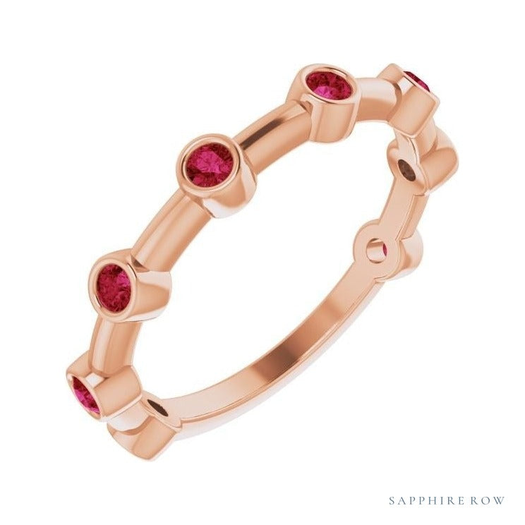 Natural Gemstone Bezel Station Ring in Ruby, 14K rose gold