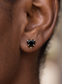 Natural Gemstone Heart Stud Earrings in 14K Yellow Gold, shown close on the ear