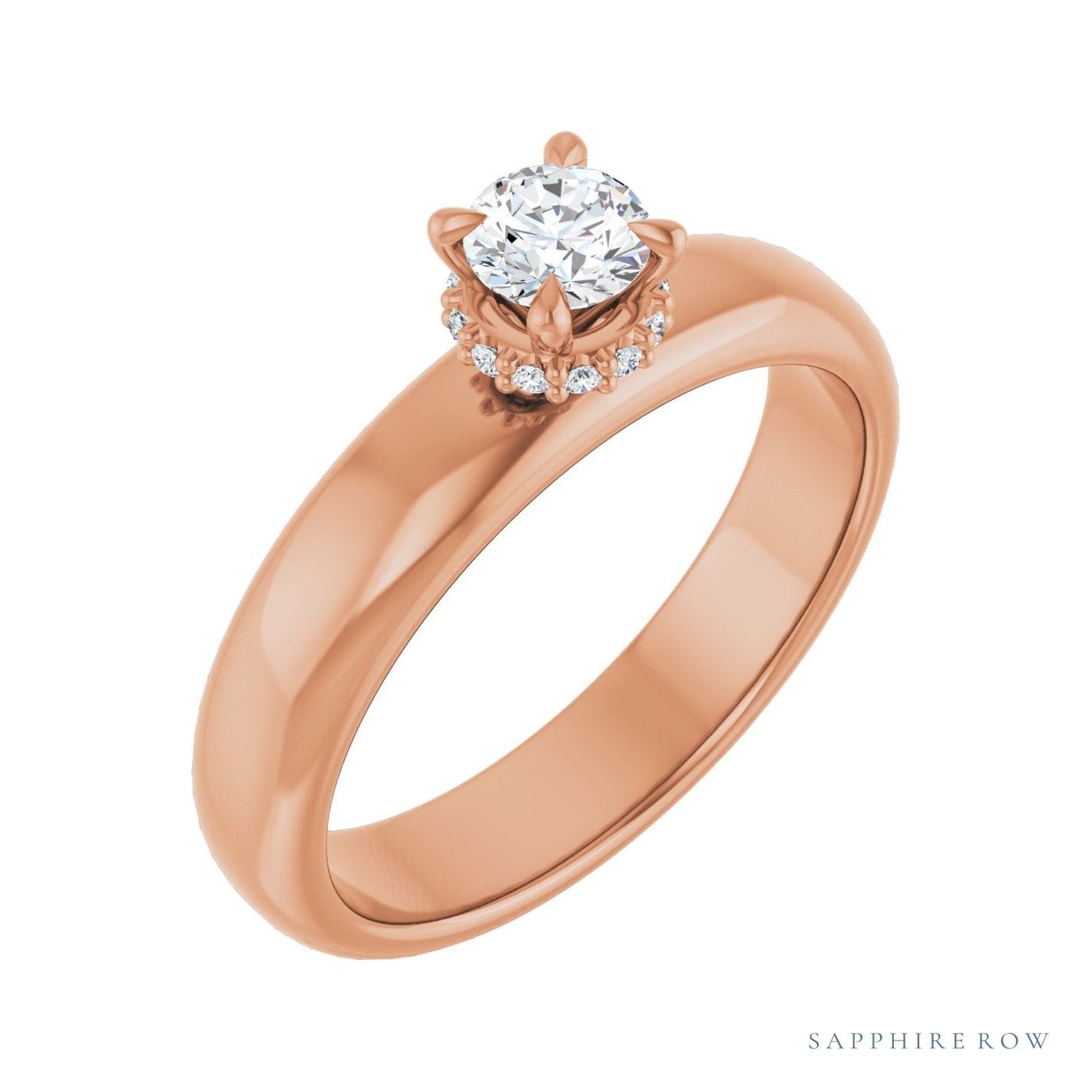 Sapphire Row Hidden-Detail Claw-Prong Hidden Halo-Style Engagement Ring (0.03-0.625 ct tw) setting in 14K Rose Gold, shown with a centre stone (sold separately)