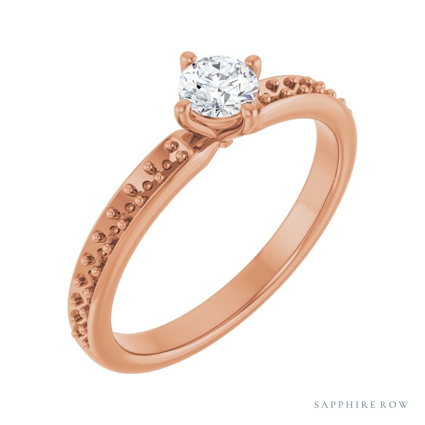 Sapphire Row Compass-Set Solitaire Engagement Ring setting in 14K Rose Gold, shown with a centre stone (sold separately)