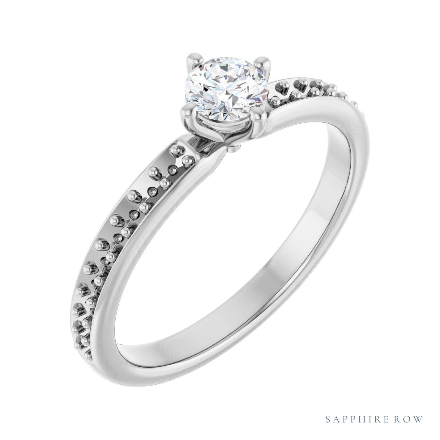 Sapphire Row Compass-Set Solitaire Engagement Ring setting in 14K White Gold, shown with a centre stone (sold separately)