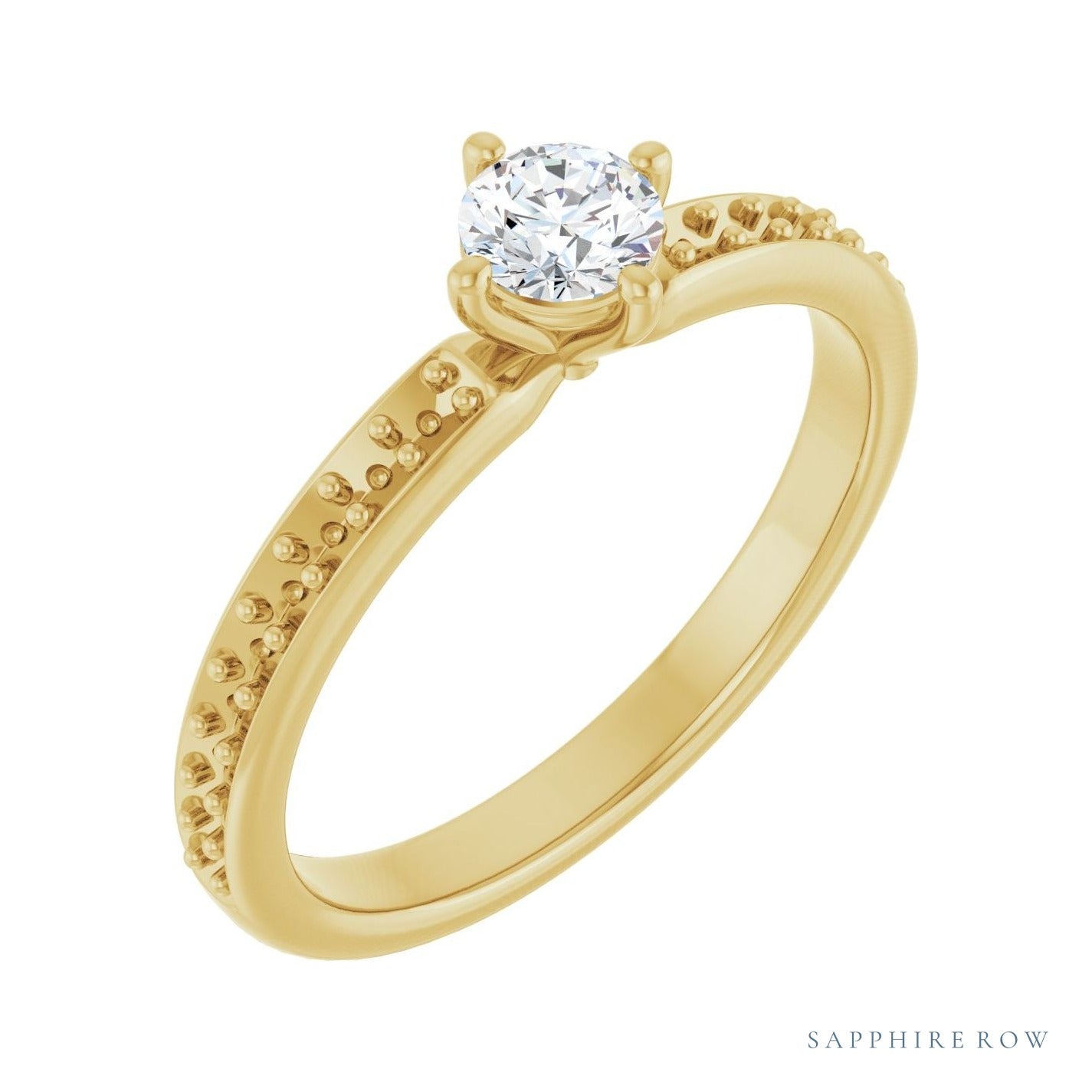 Sapphire Row Compass-Set Solitaire Engagement Ring setting in 14K Yellow Gold, shown with a centre stone (sold separately)
