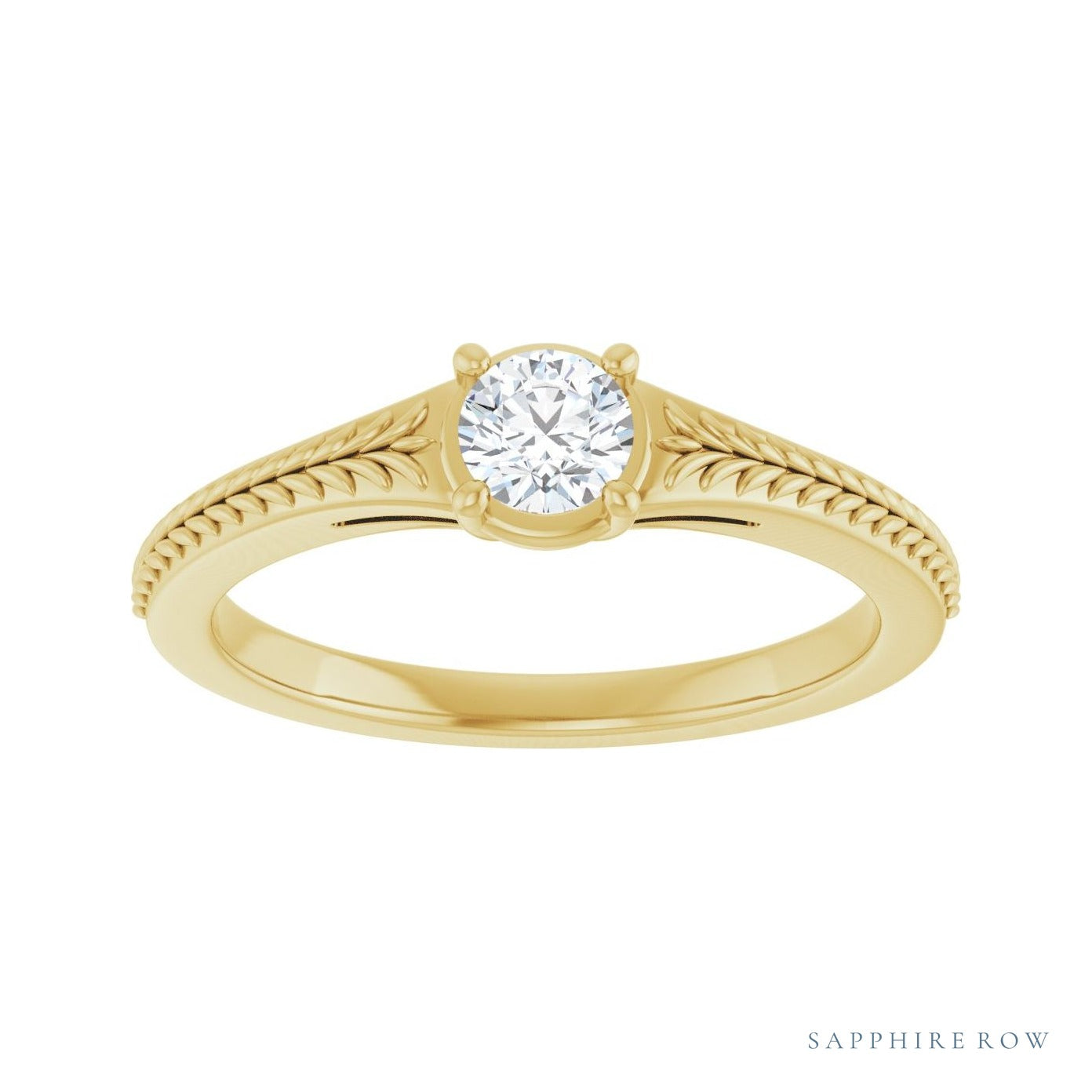 Sapphire Row Flush-Set Vintage Solitaire Engagement Ring setting in 14K Yellow Gold, shown with a center stone (sold separately)