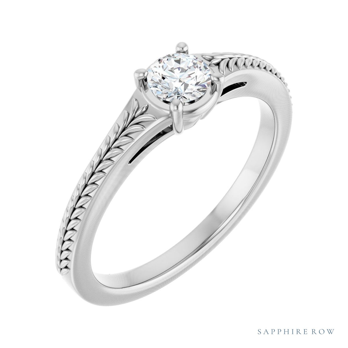Sapphire Row Flush-Set Vintage Solitaire Engagement Ring setting in Platinum, shown with a center stone (sold separately) — three-quarter view