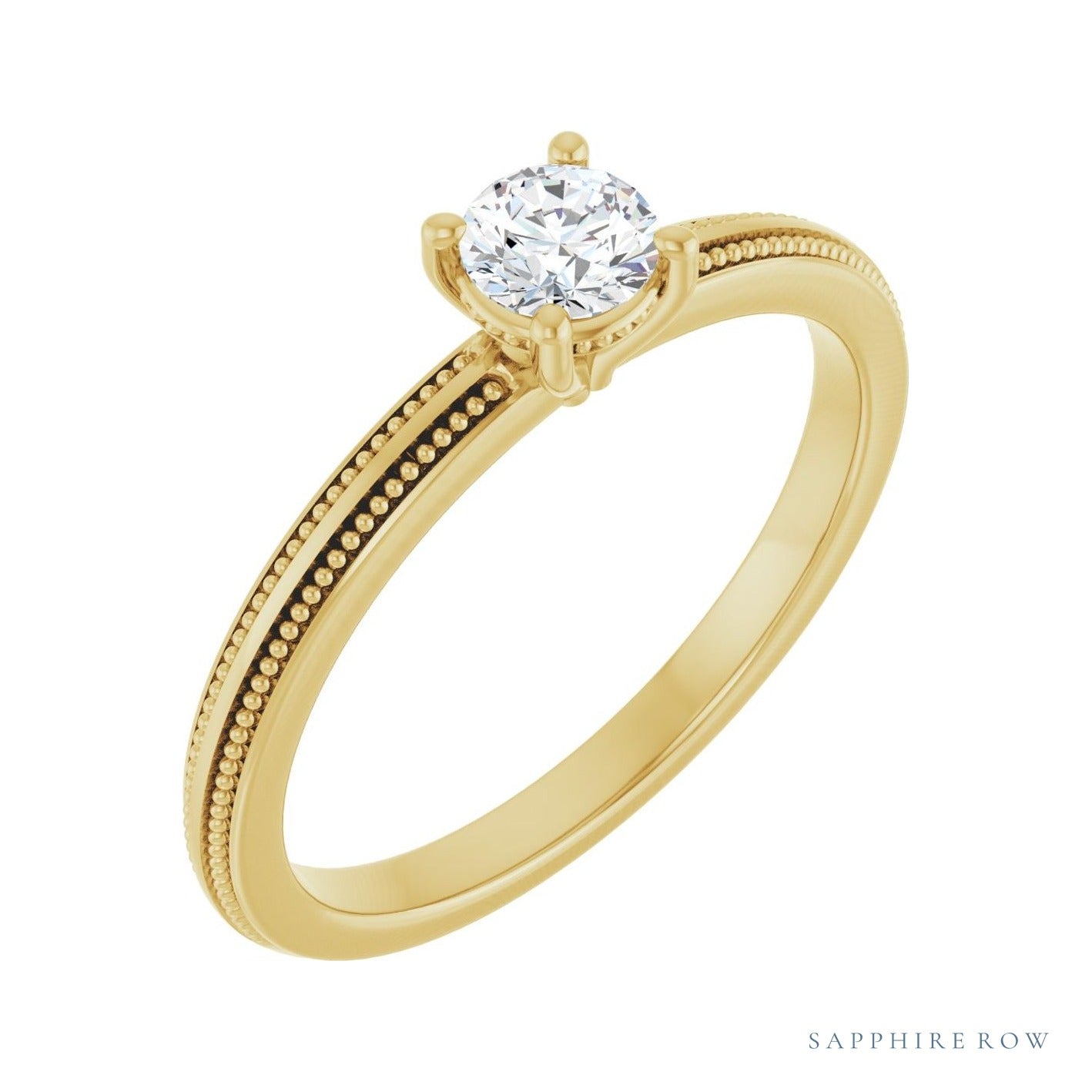 Sapphire Row Solitaire Milgrain Engagement Ring setting in 14K Yellow Gold, shown with a centre stone (sold separately)