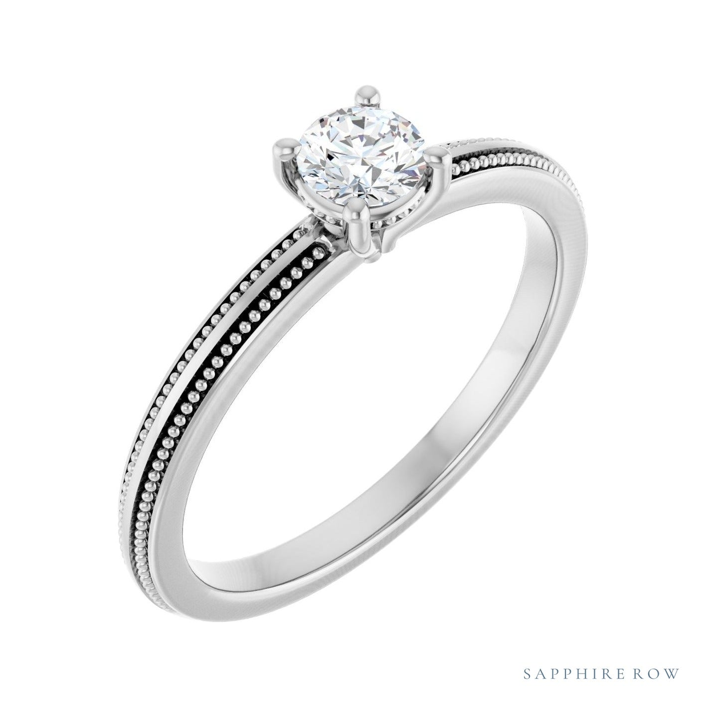 Sapphire Row Solitaire Milgrain Engagement Ring setting in Platinum, shown with a centre stone (sold separately)