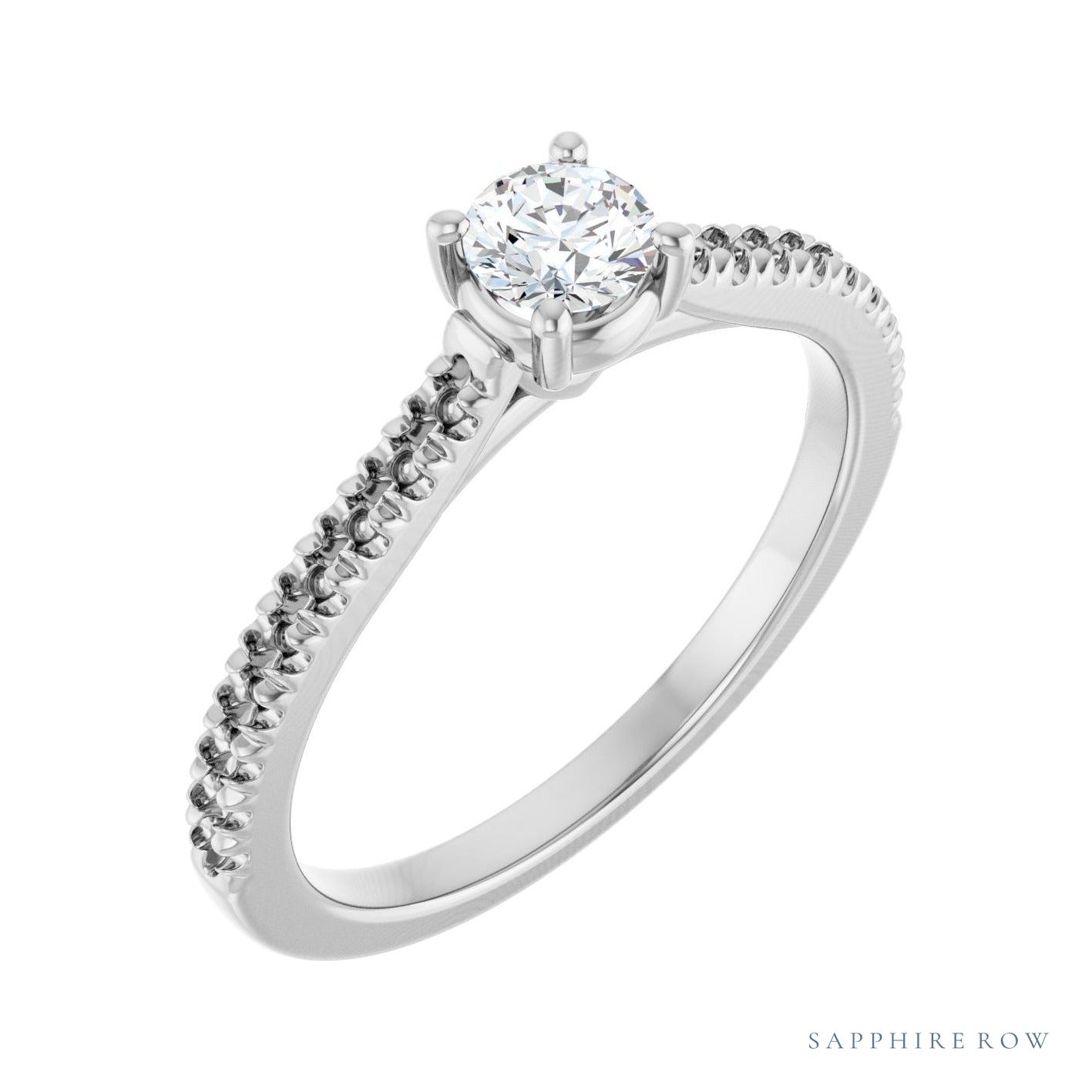Sapphire Row Solitaire Engagement Ring setting in 14K White Gold, shown with a centre stone (sold separately)