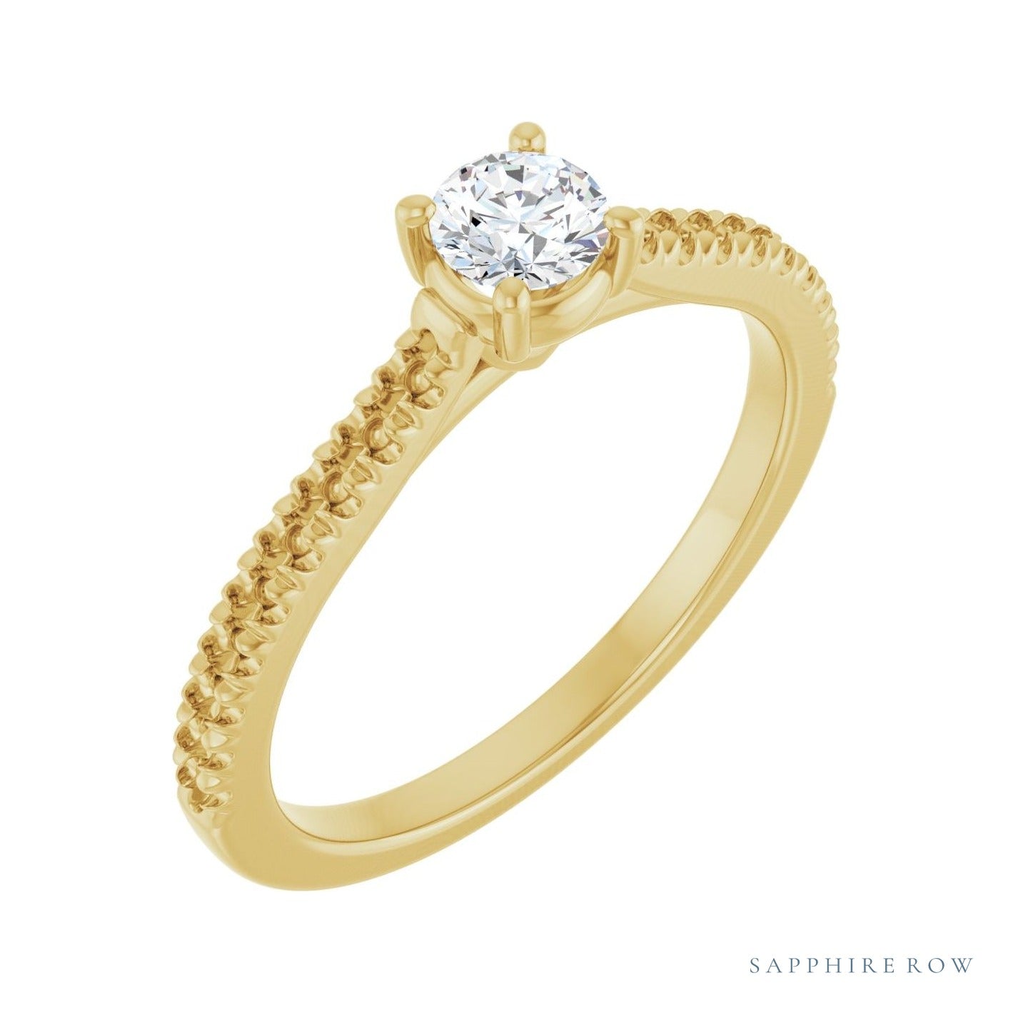 Sapphire Row Solitaire Engagement Ring setting in 14K Yellow Gold, shown with a centre stone (sold separately)