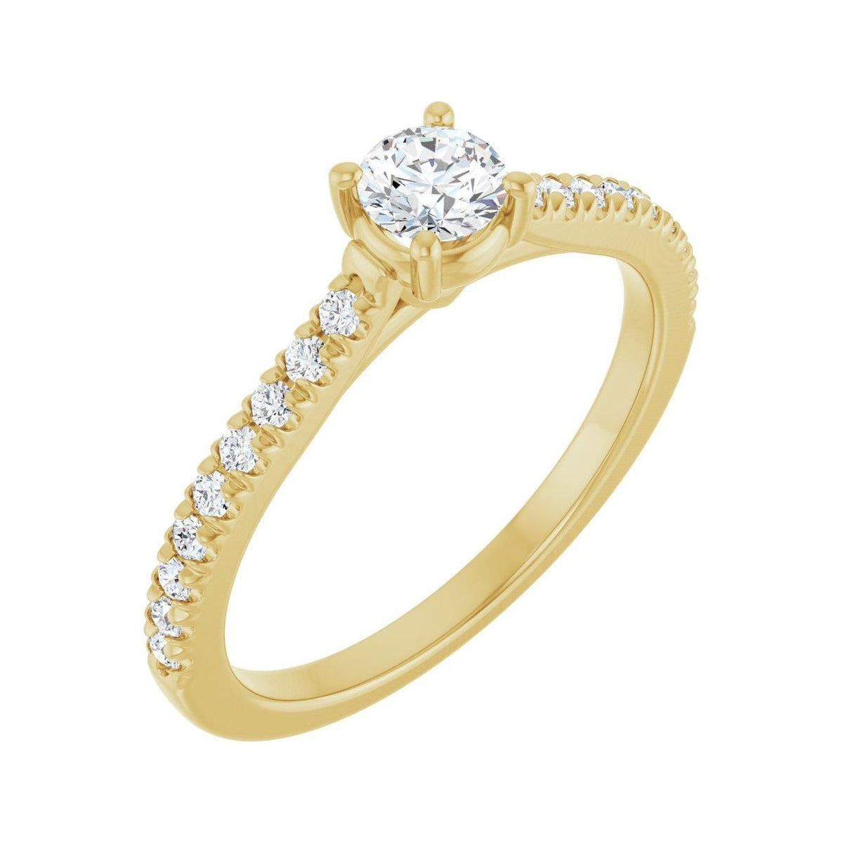 Sapphire Row Solitaire Engagement Ring (4–18 mm) setting in 14K Yellow Gold, shown with a center stone (sold separately) — three-quarter view