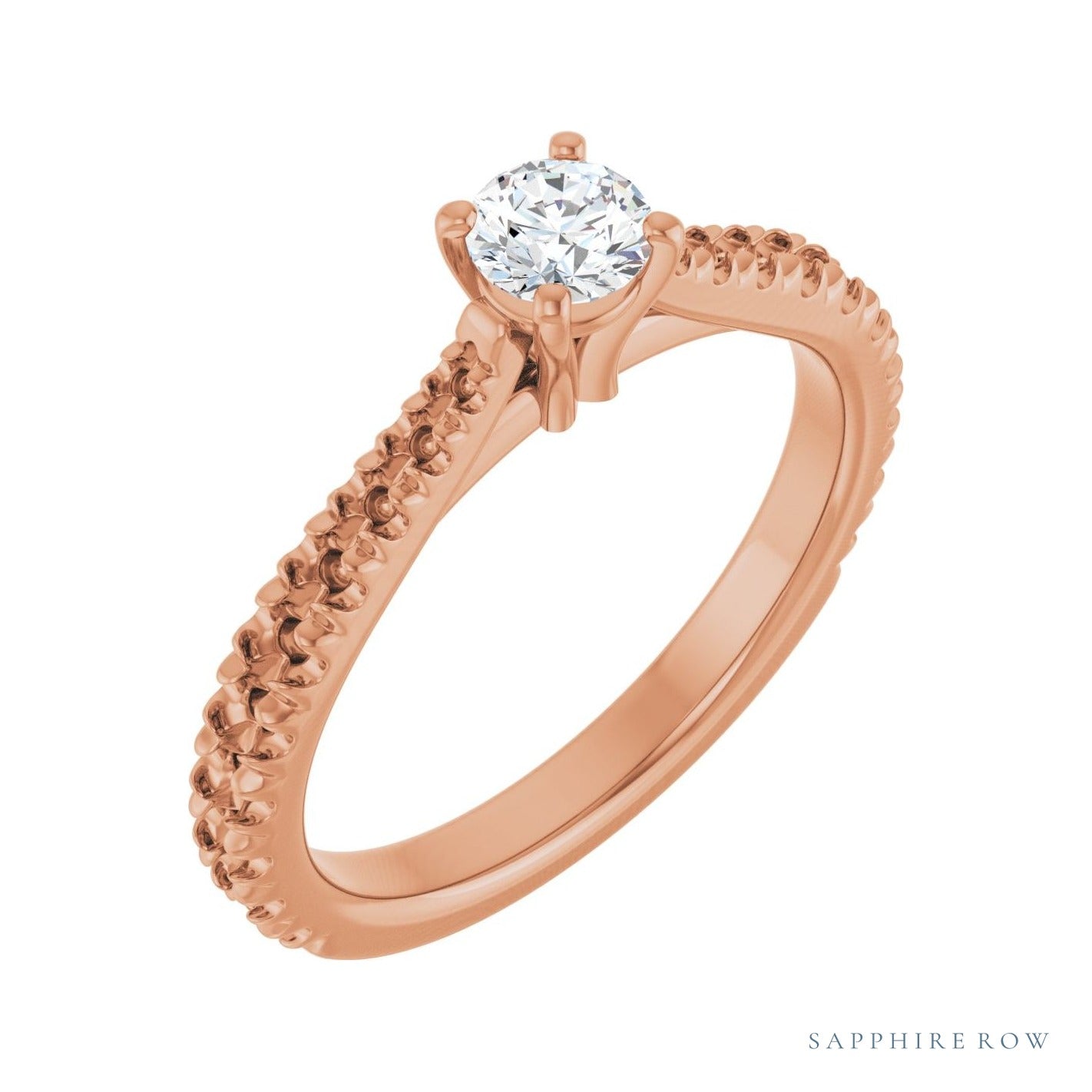 Sapphire Row Solitaire Engagement Ring setting in 14K Rose Gold, shown with a centre stone (sold separately)