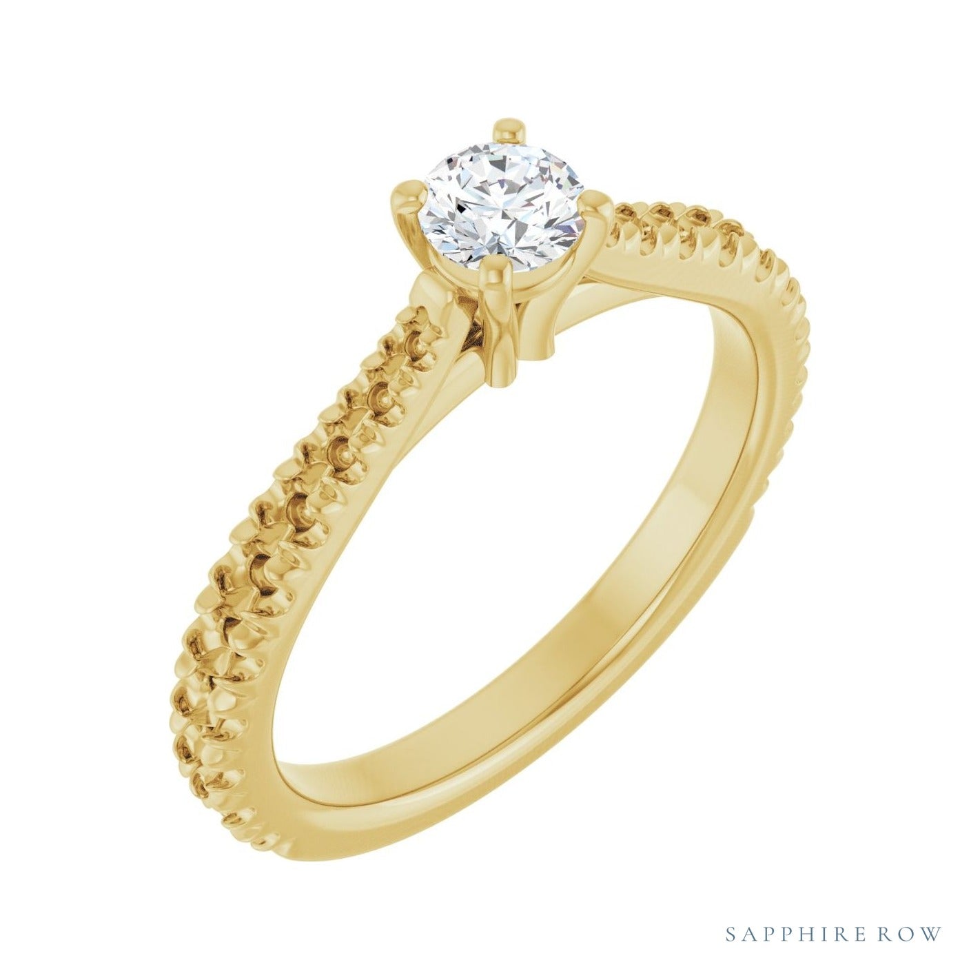 Sapphire Row Solitaire Engagement Ring setting in 14K Yellow Gold, shown with a centre stone (sold separately)