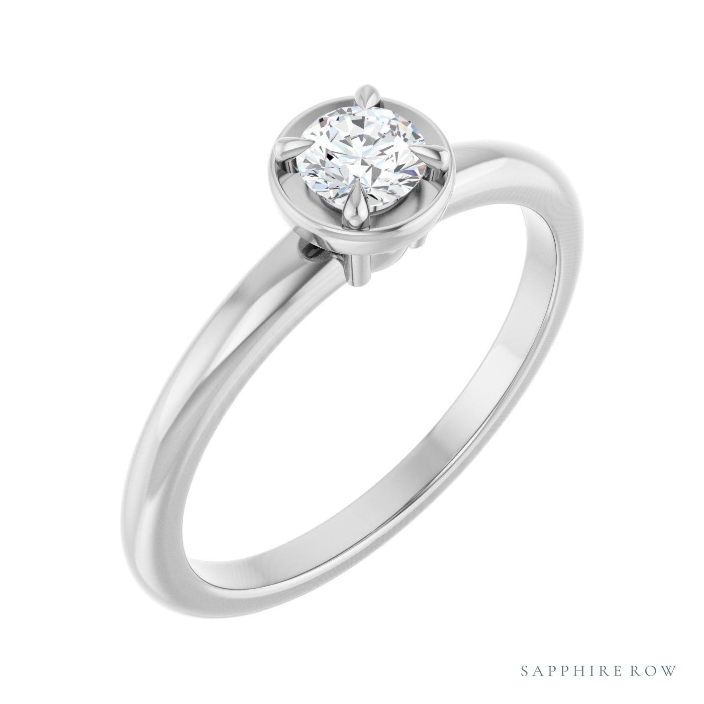 Sapphire Row Vintage Claw-Prong Solitaire Bezel-Style Engagement Ring setting in 14K White Gold, shown with a centre stone (sold separately)