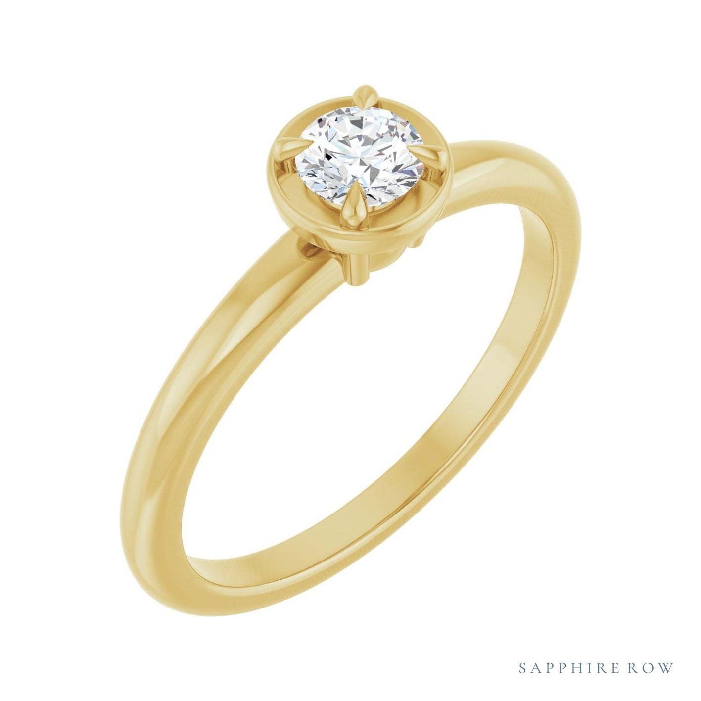 Sapphire Row Vintage Claw-Prong Solitaire Bezel-Style Engagement Ring setting in 14K Yellow Gold, shown with a centre stone (sold separately)