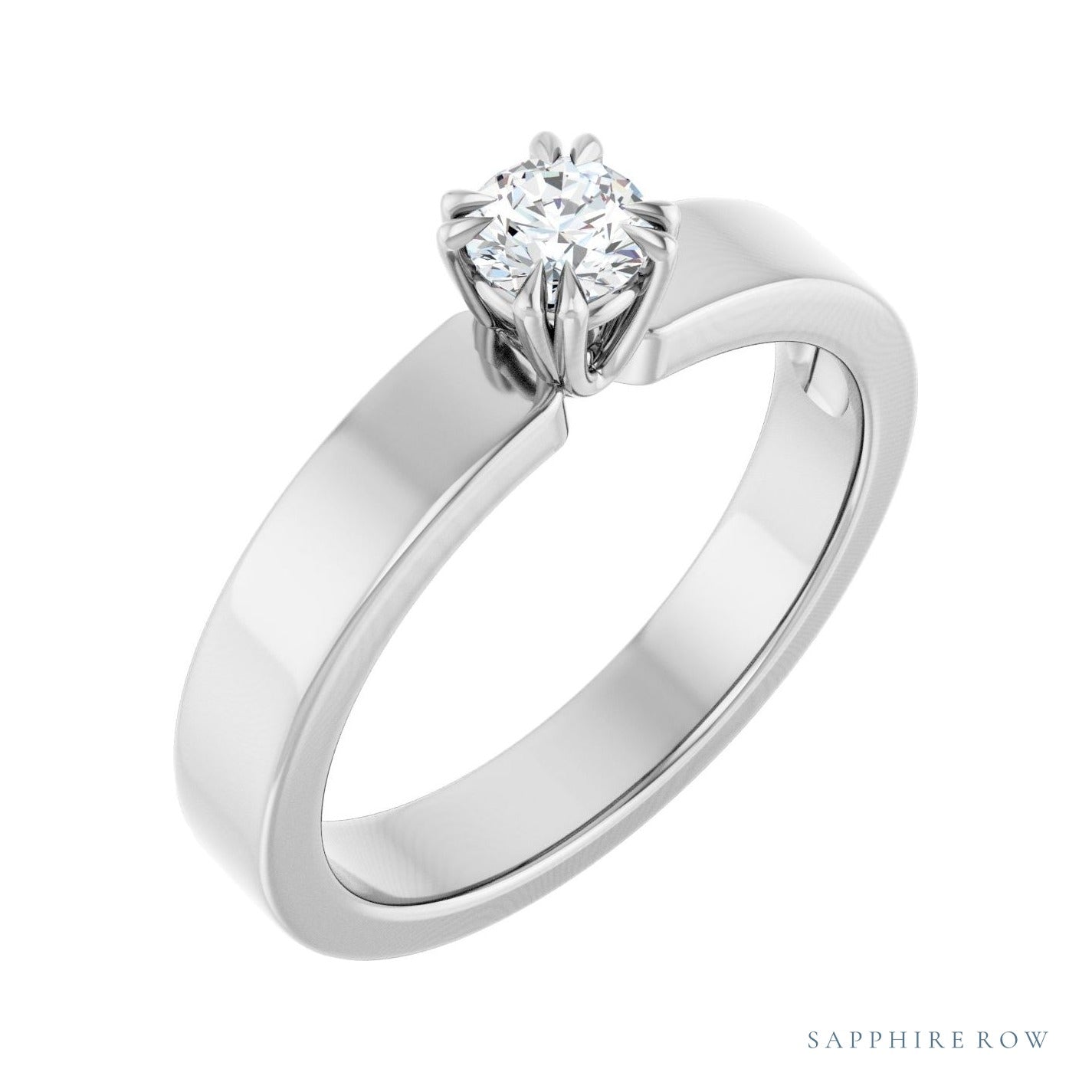 Sapphire Row Vintage Double Claw-Prong Solitaire Engagement Ring setting in 14K White Gold, shown with a centre stone (sold separately)