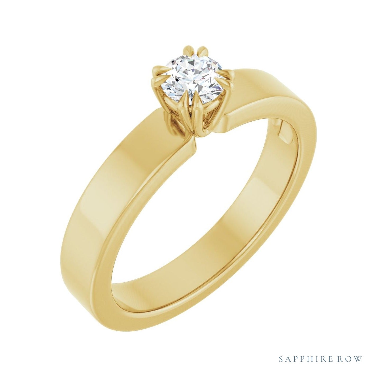 Sapphire Row Vintage Double Claw-Prong Solitaire Engagement Ring setting in 14K Yellow Gold, shown with a centre stone (sold separately)