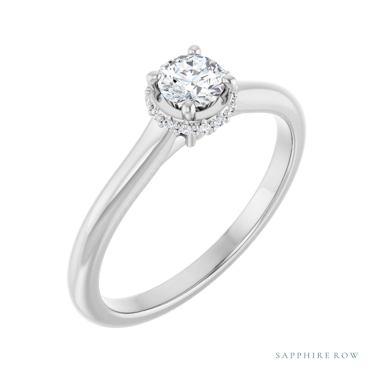 Sapphire Row Cathedral Hidden Halo-Style Engagement Ring setting in Platinum, shown with a centre stone (sold separately)