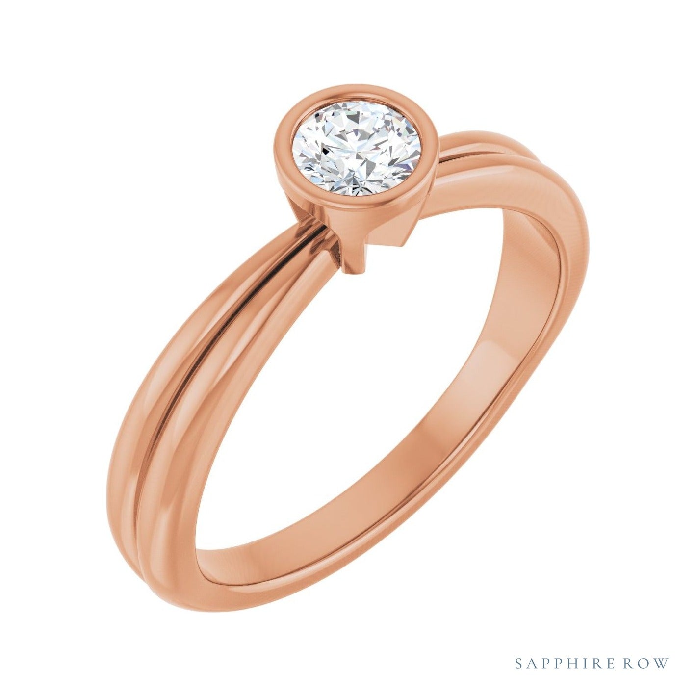 Sapphire Row Elongated-Stone Bezel-Set Solitaire Engagement Ring setting in 14K Rose Gold, shown with a centre stone (sold separately)