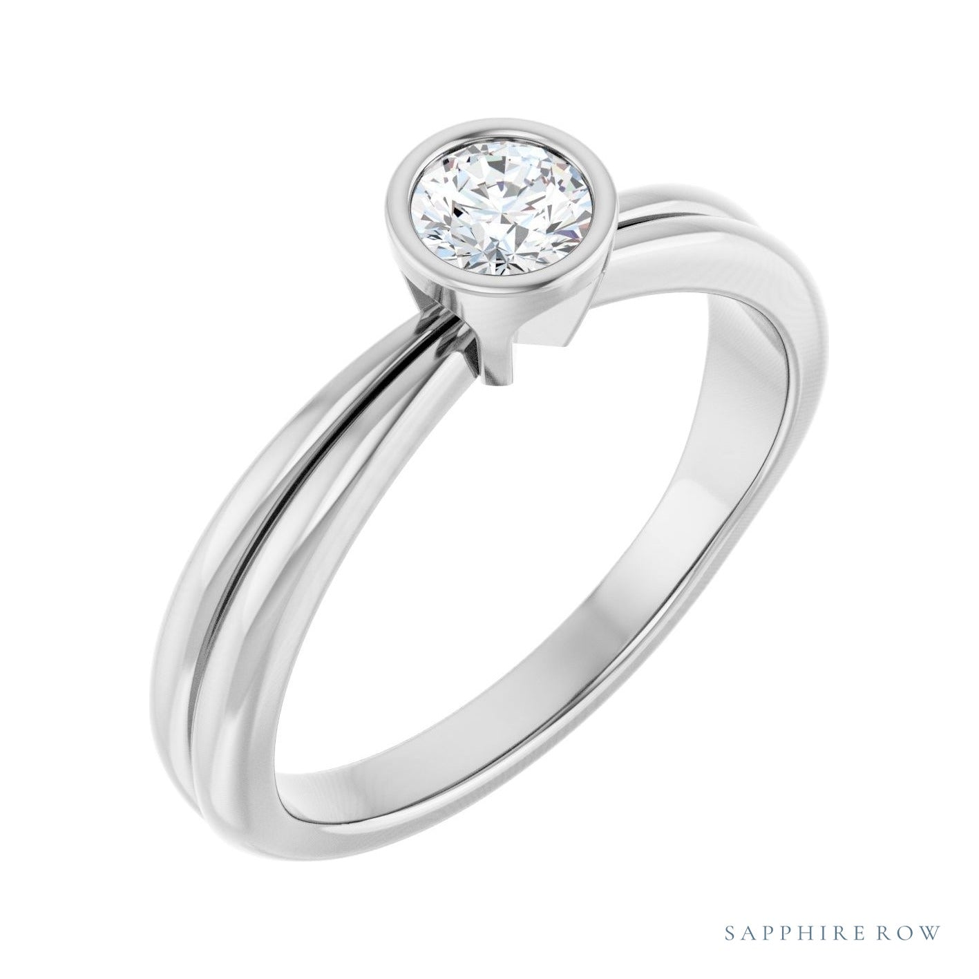 Sapphire Row Elongated-Stone Bezel-Set Solitaire Engagement Ring setting in Platinum, shown with a centre stone (sold separately)