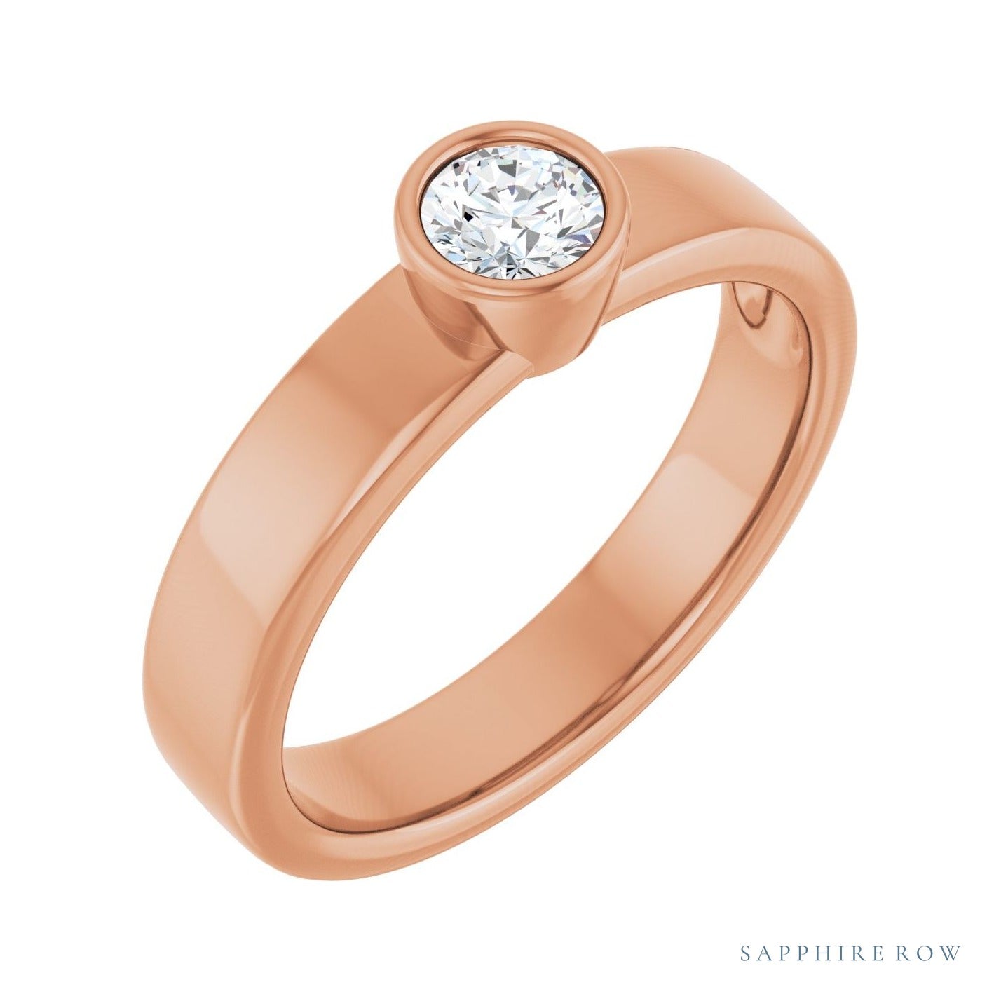 Sapphire Row Bezel-Set Solitaire Engagement Ring setting in 14K Rose Gold, shown with a centre stone (sold separately)
