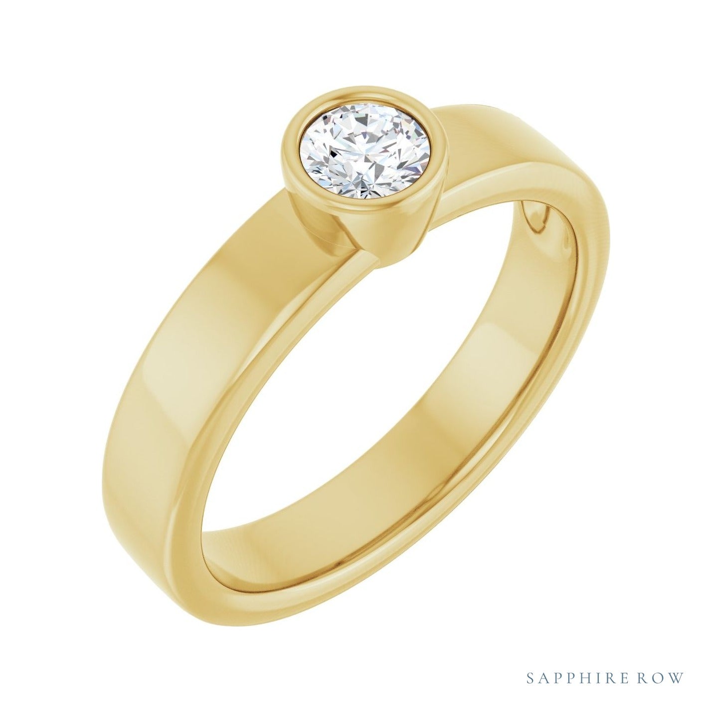 Sapphire Row Bezel-Set Solitaire Engagement Ring setting in 14K Yellow Gold, shown with a centre stone (sold separately)