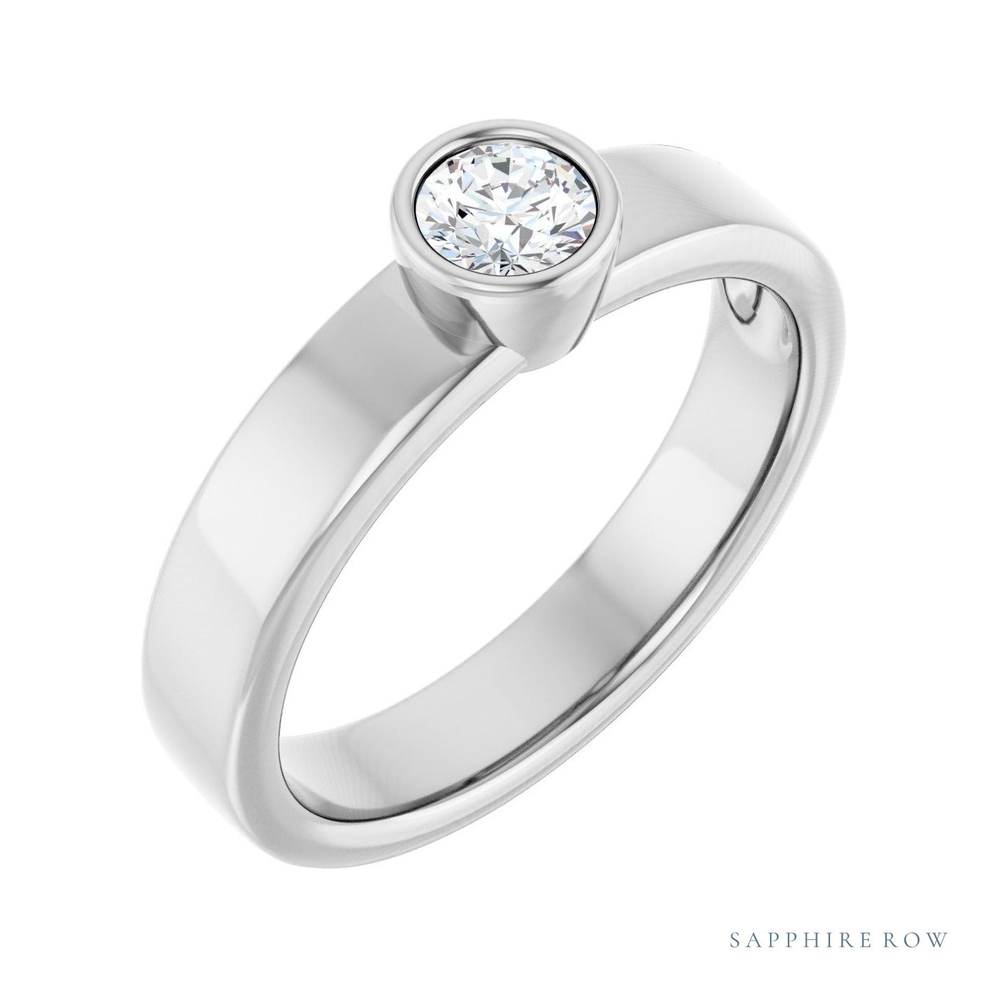 Sapphire Row Bezel-Set Solitaire Engagement Ring setting in Platinum, shown with a centre stone (sold separately)