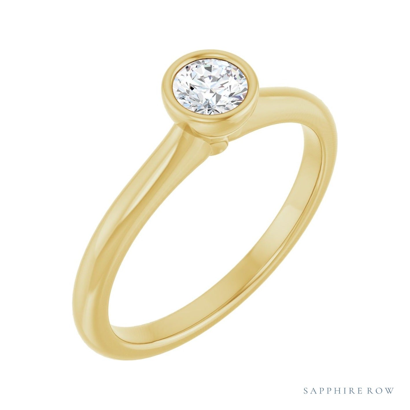 Sapphire Row Flush-Set Bezel-Set Solitaire Engagement Ring setting in 14K Yellow Gold, shown with a centre stone (sold separately)
