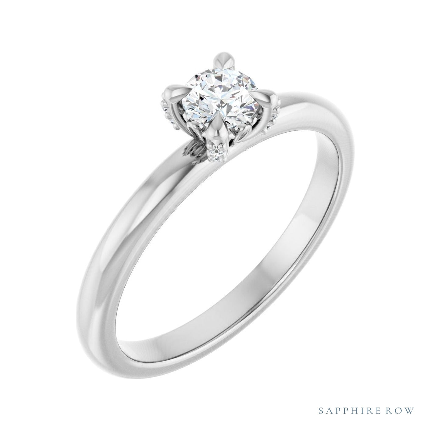 Sapphire Row Claw-Prong Accented Engagement Ring setting in 14K White Gold, shown with a centre stone (sold separately)