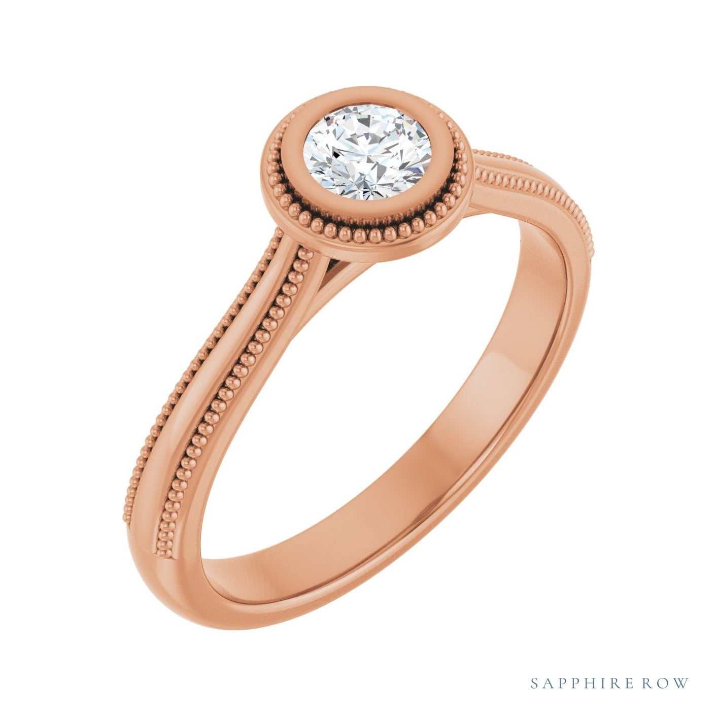 Sapphire Row Cathedral Bezel-Set Solitaire Engagement Ring setting in 14K Rose Gold, shown with a centre stone (sold separately)