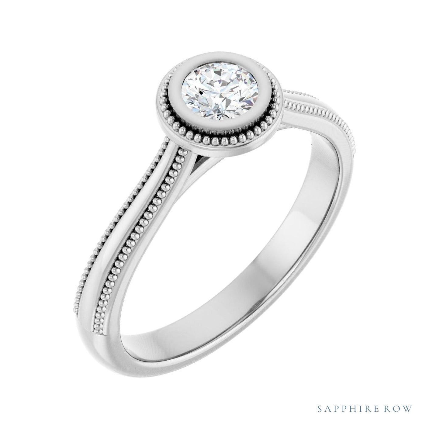 Sapphire Row Cathedral Bezel-Set Solitaire Engagement Ring setting in 14K White Gold, shown with a centre stone (sold separately)
