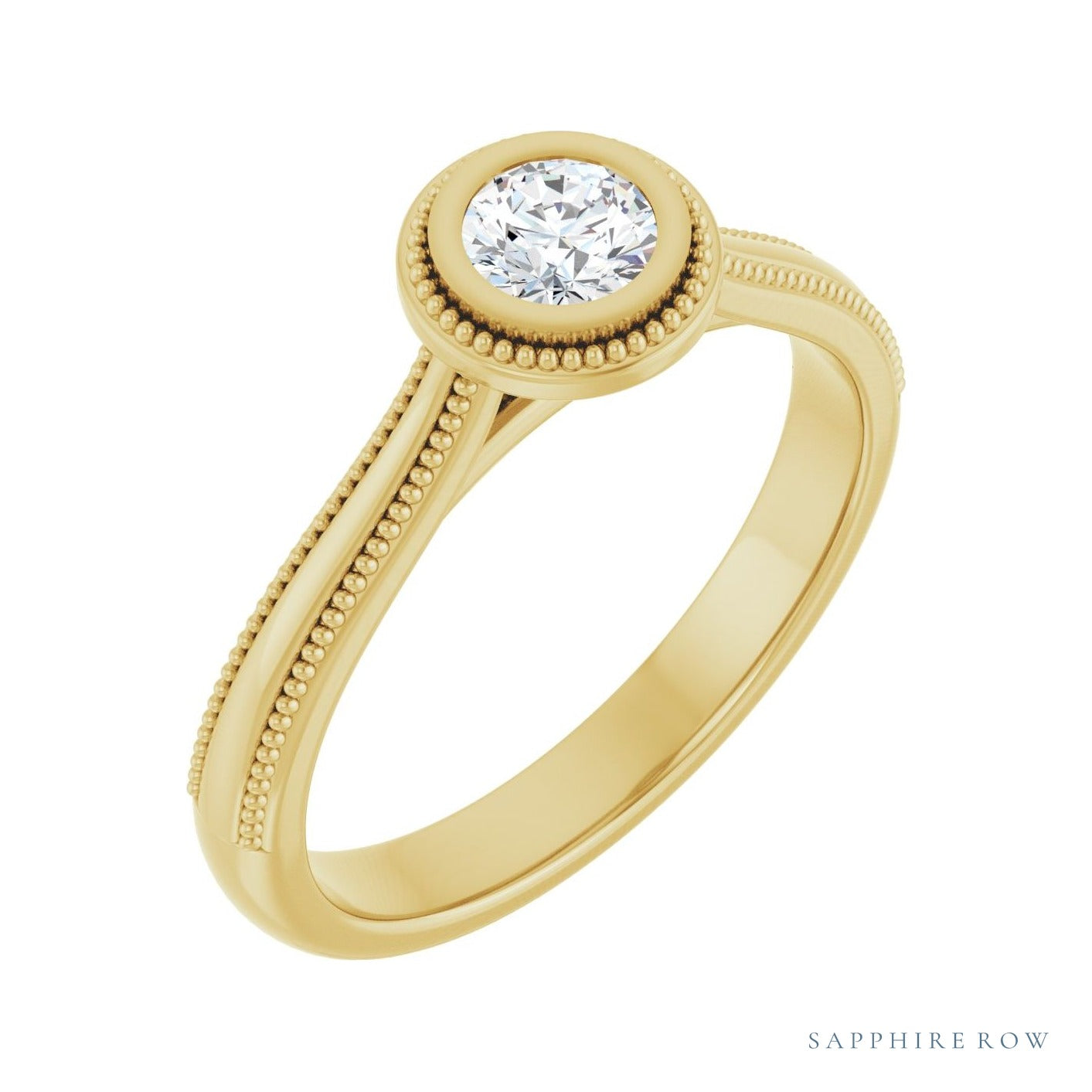 Sapphire Row Cathedral Bezel-Set Solitaire Engagement Ring setting in 14K Yellow Gold, shown with a centre stone (sold separately)