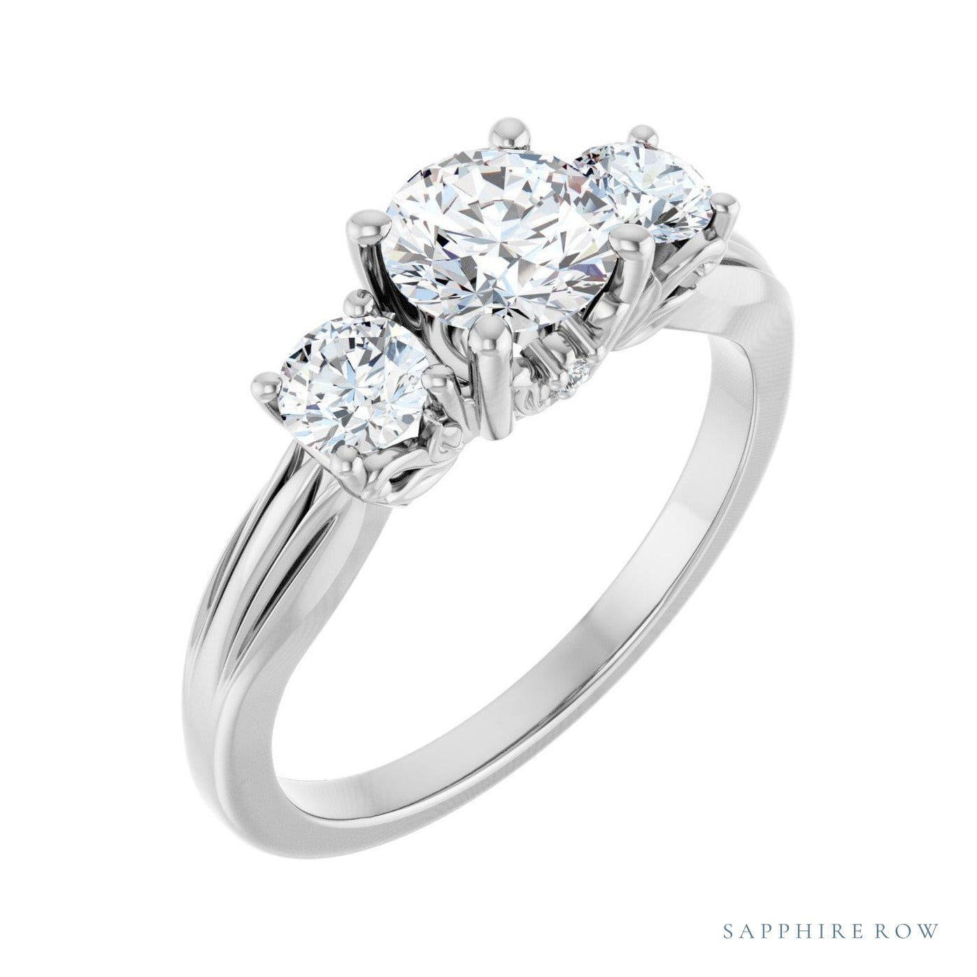 Sapphire Row Hidden-Detail Three-Stone Engagement Ring setting in Platinum, shown with a centre stone (sold separately)