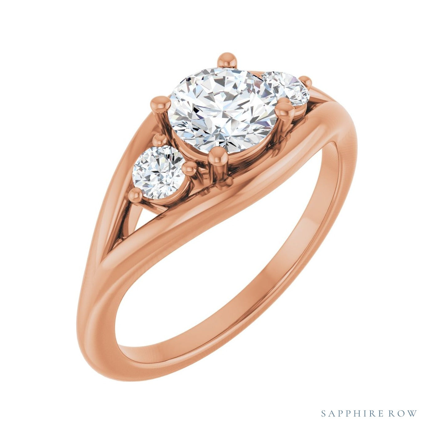 Sapphire Row Low-Profile Three-Stone Engagement Ring (0.125-0.625 ct tw) setting in 14K Rose Gold, shown with a centre stone (sold separately)