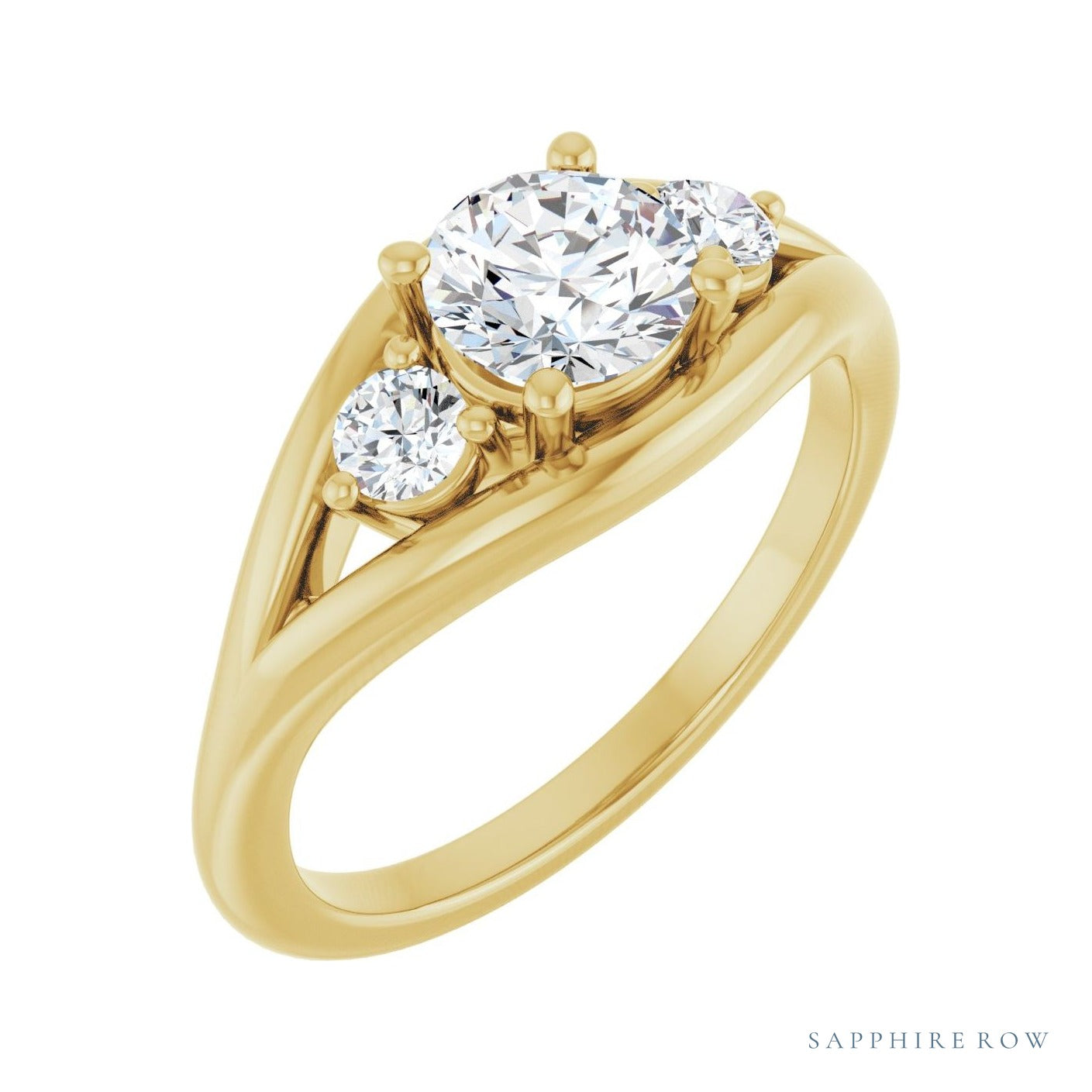 Sapphire Row Low-Profile Three-Stone Engagement Ring (0.125-0.625 ct tw) setting in 14K Yellow Gold, shown with a centre stone (sold separately)