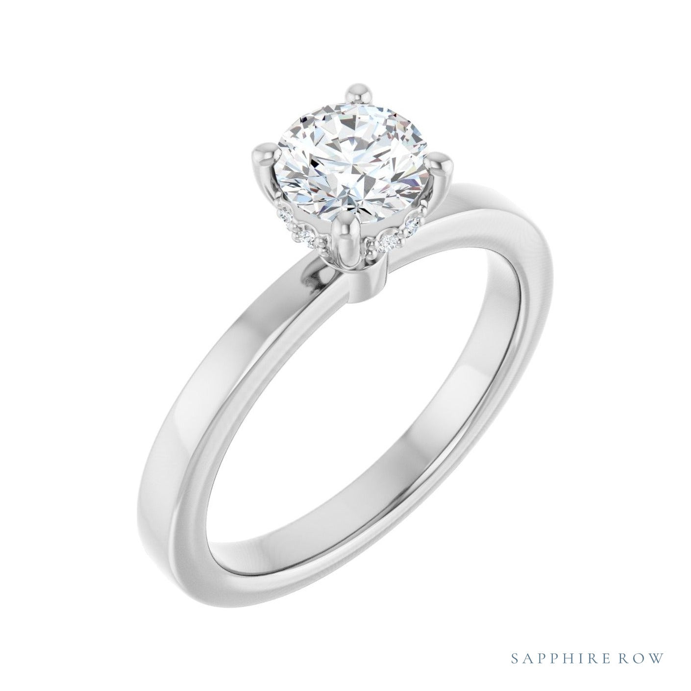 Sapphire Row Hidden-Detail Hidden Halo-Style Engagement Ring (0.03-0.5 ct tw) setting in 14K White Gold, shown with a centre stone (sold separately)
