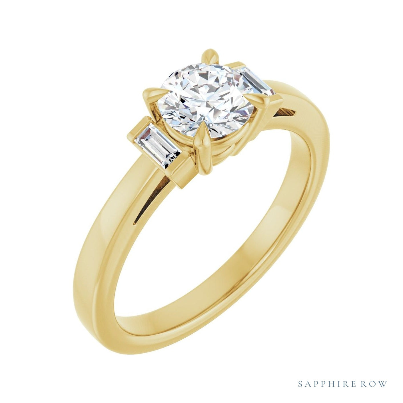 Sapphire Row Vintage Claw-Prong Three-Stone Engagement Ring or Band setting in 14K Yellow Gold, shown with a centre stone (sold separately)