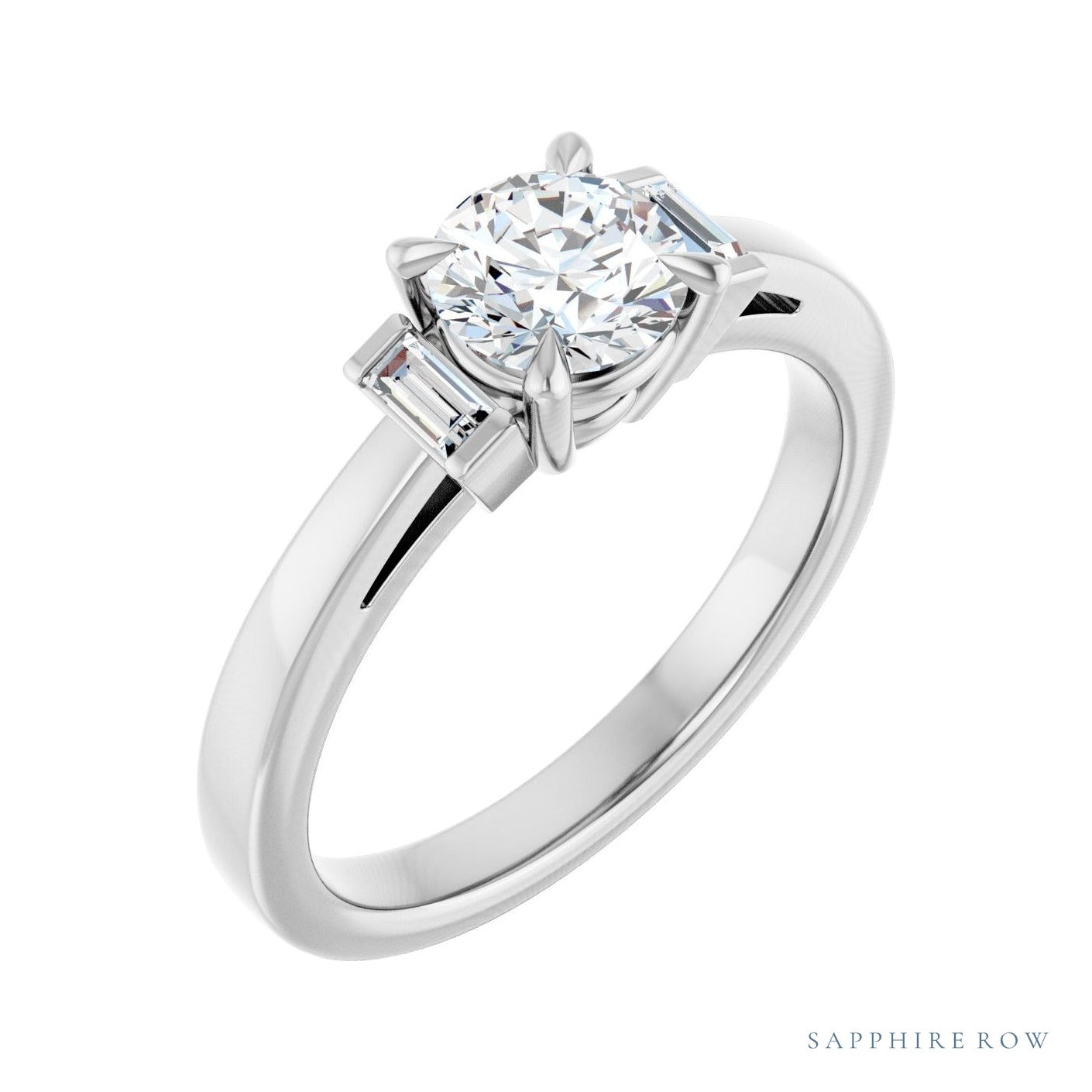 Sapphire Row Vintage Claw-Prong Three-Stone Engagement Ring or Band setting in Platinum, shown with a centre stone (sold separately)