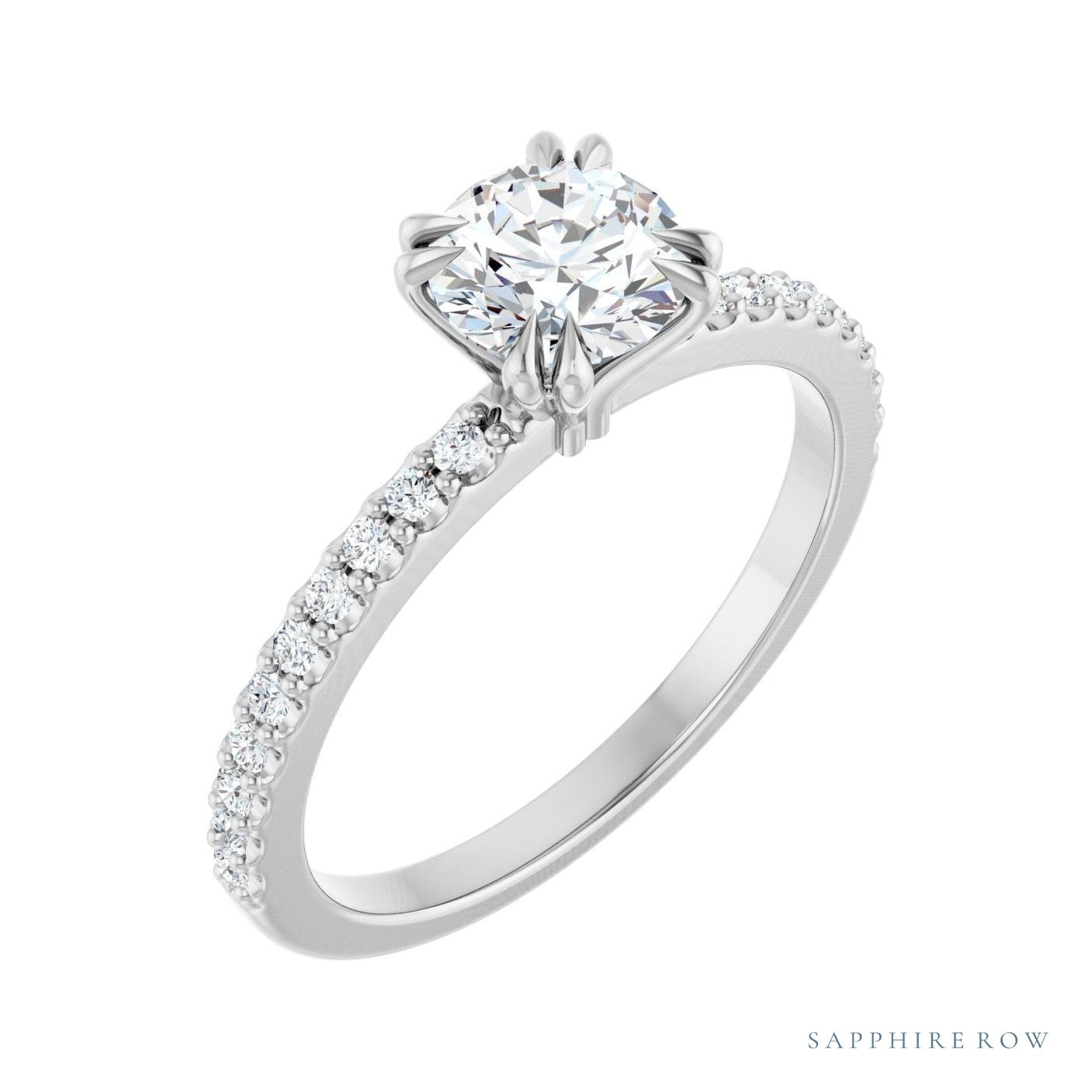 Sapphire Row Double Claw-Prong Engagement Ring setting in Platinum, shown with a centre stone (sold separately)
