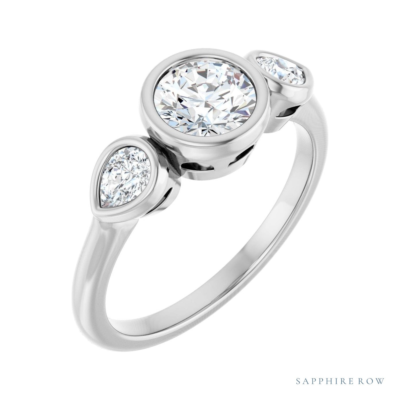 Sapphire Row Low-Profile Bezel-Set Three-Stone Engagement Ring (0.25-0.9 ct tw) setting in 14K White Gold, shown with a centre stone (sold separately)