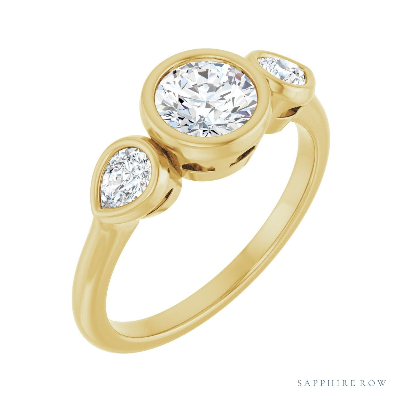 Sapphire Row Low-Profile Bezel-Set Three-Stone Engagement Ring (0.25-0.9 ct tw) setting in 14K Yellow Gold, shown with a centre stone (sold separately)