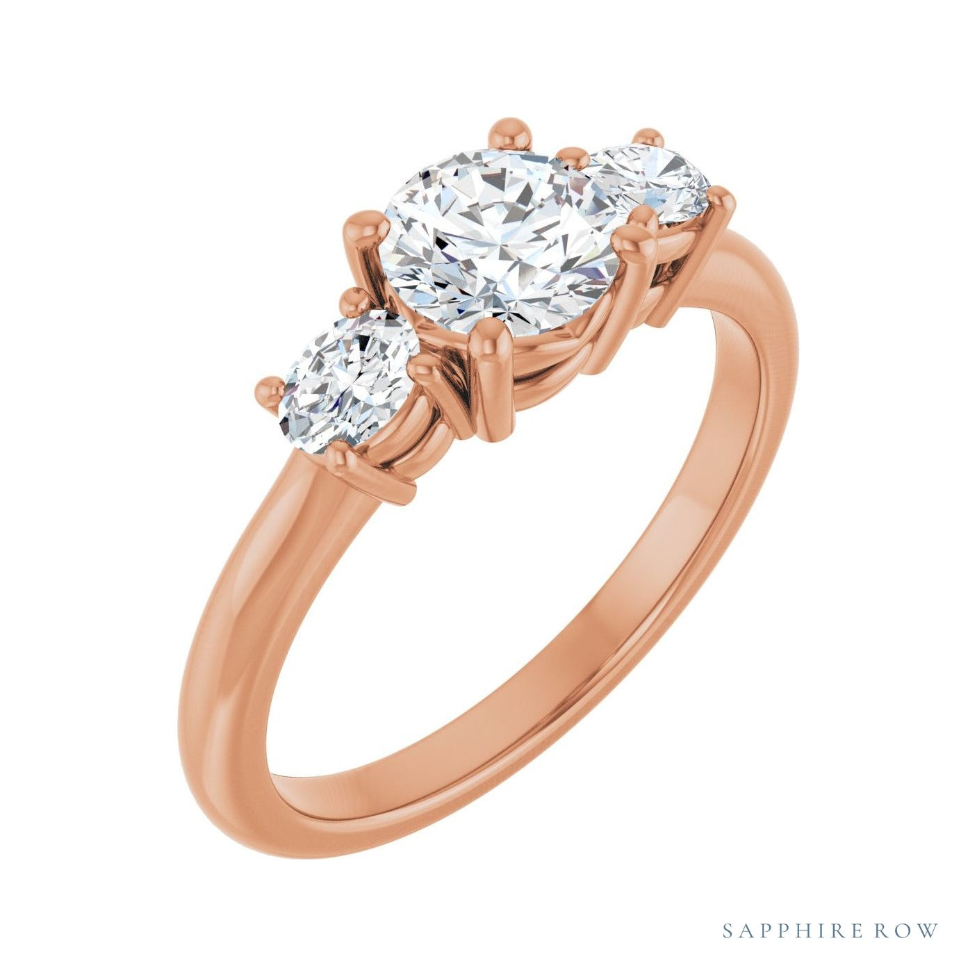 Sapphire Row Low-Profile Three-Stone Engagement Ring (0.333-0.75 ct tw) setting in 14K Rose Gold, shown with a centre stone (sold separately)