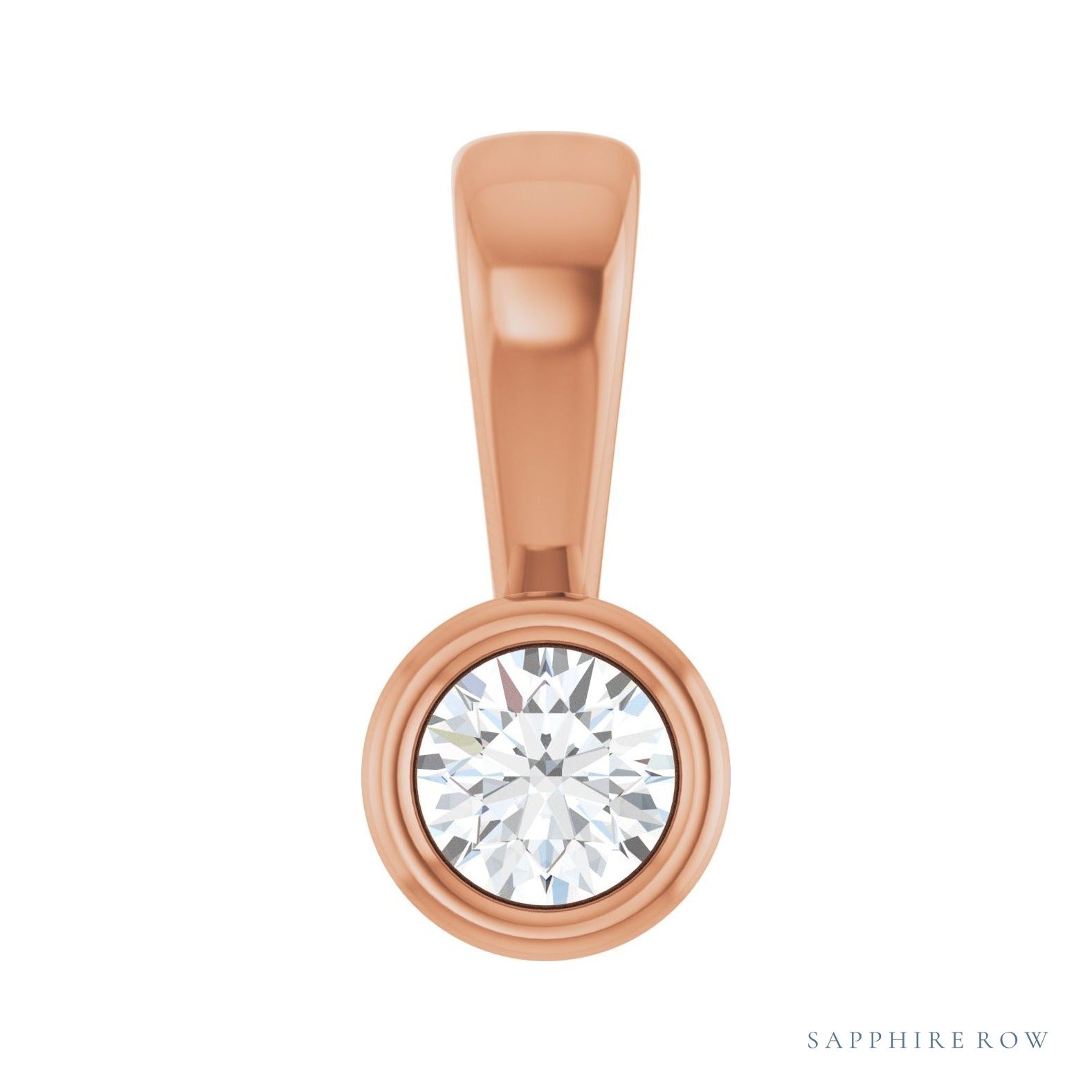 Sapphire Row Solitaire Charm/Pendant setting in 14K Rose Gold, shown with a center stone (sold separately)