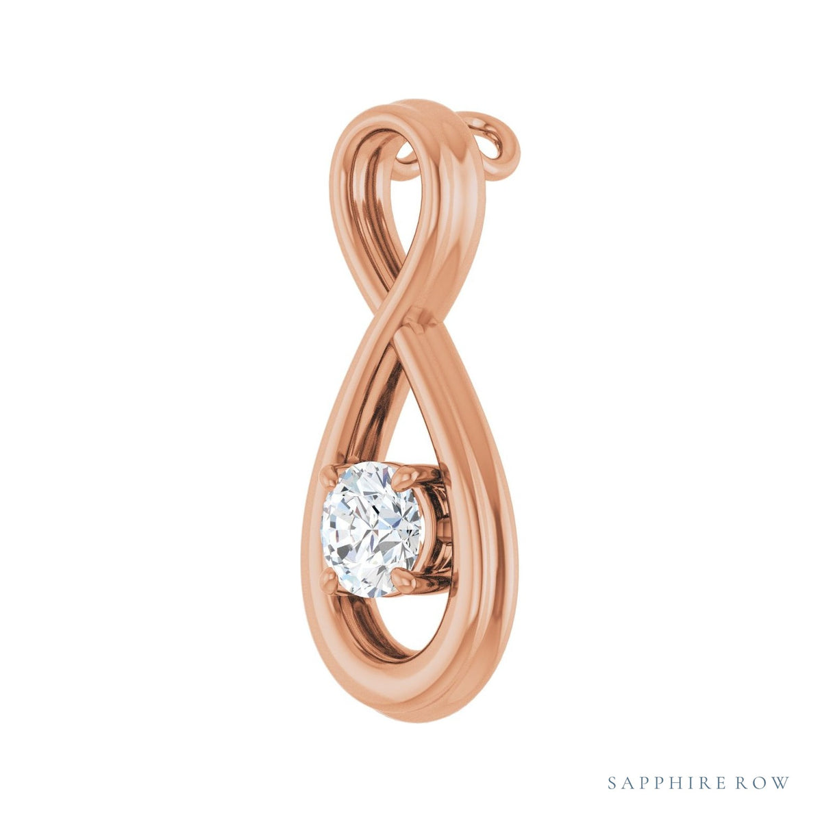 Sapphire Row Infinity-Inspired Solitaire Pendant setting in 14K Rose Gold, shown with a center stone (sold separately) — three-quarter view
