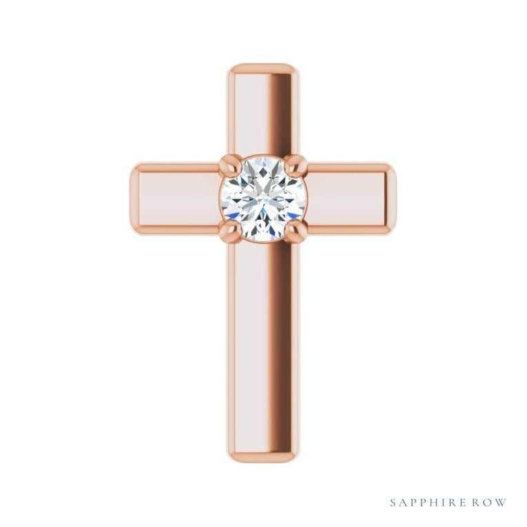 Sapphire Row Solitaire Cross Pendant setting in 14K Rose Gold, shown with a center stone (sold separately)