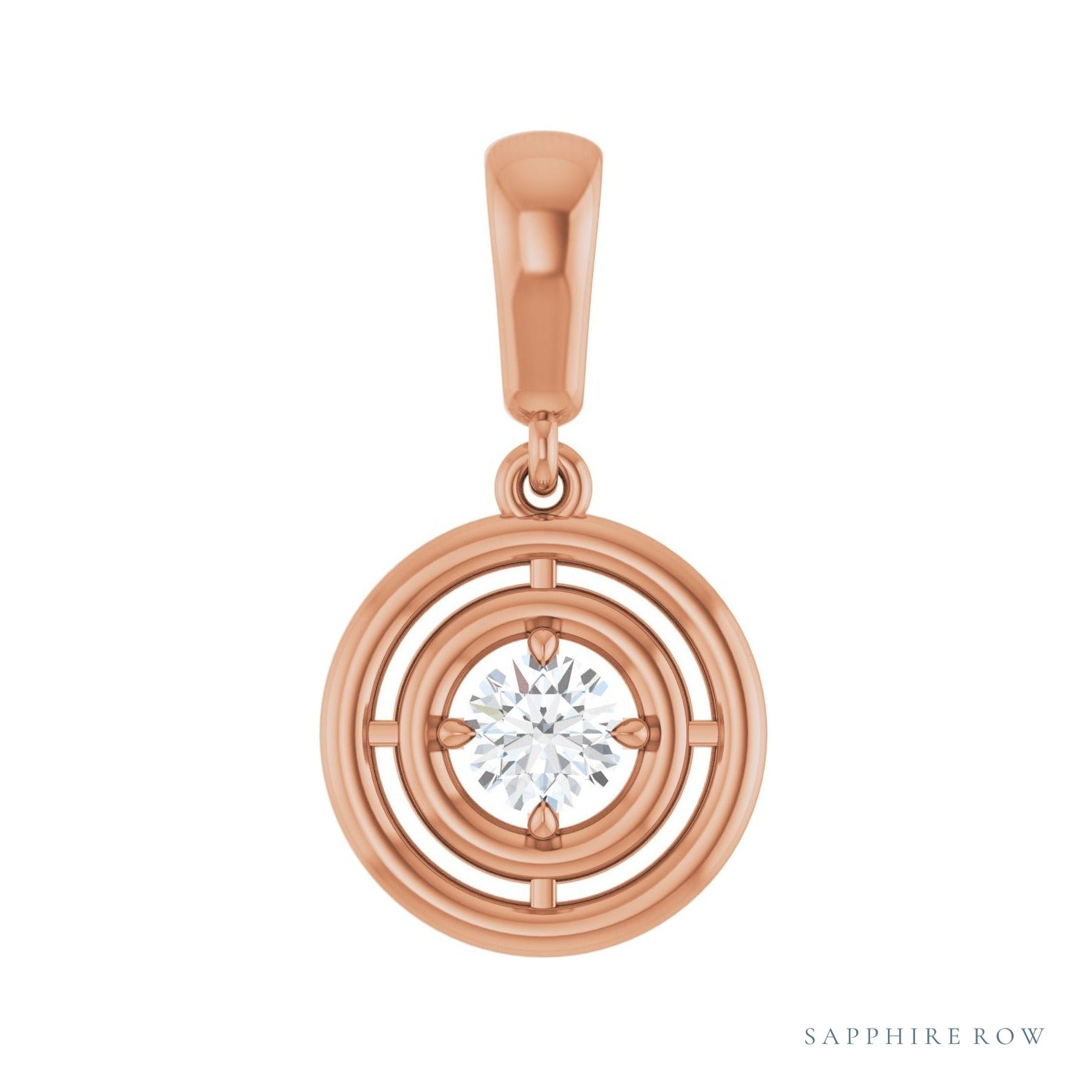 Sapphire Row Solitaire Pendant setting in 14K Rose Gold, shown with a center stone (sold separately)