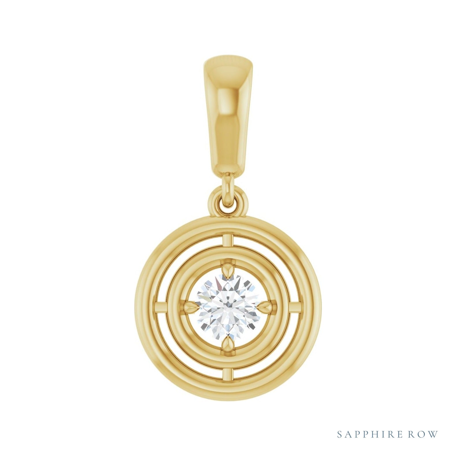 Sapphire Row Solitaire Pendant setting in 14K Yellow Gold, shown with a center stone (sold separately)