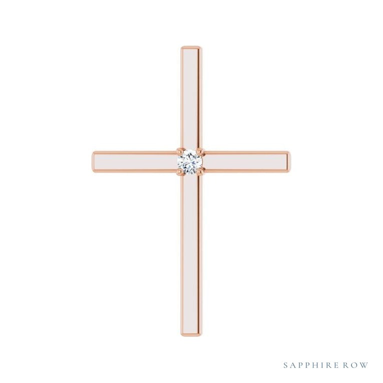 Sapphire Row Solitaire Cross Pendant setting in 14K Rose Gold, shown with a center stone (sold separately)