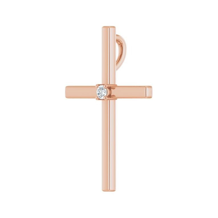 Sapphire Row Solitaire Cross Pendant (2–9 mm) setting in 14K Rose Gold, shown with a center stone (sold separately) — three-quarter view