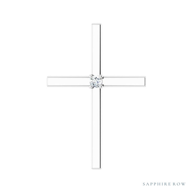 Sapphire Row Solitaire Cross Pendant setting in 14K White Gold, shown with a center stone (sold separately)