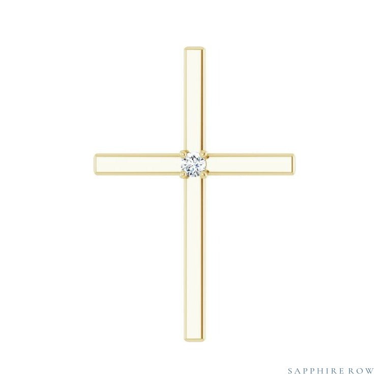 Sapphire Row Solitaire Cross Pendant setting in 14K Yellow Gold, shown with a center stone (sold separately)